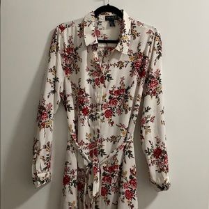 Flower print shirt dress with belt